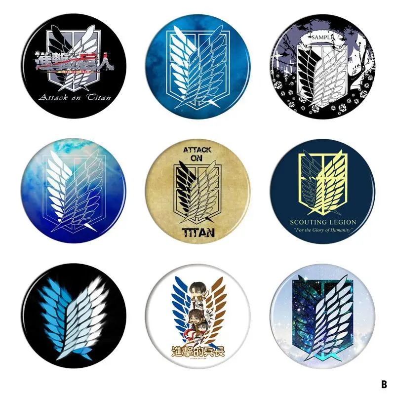 هجوم على تيتان فيلق الاستطلاع أجنحة الحرية ليفي أكرمان شارة أنيمي البضائع B نمط تحصيل دبوس شعار معدني