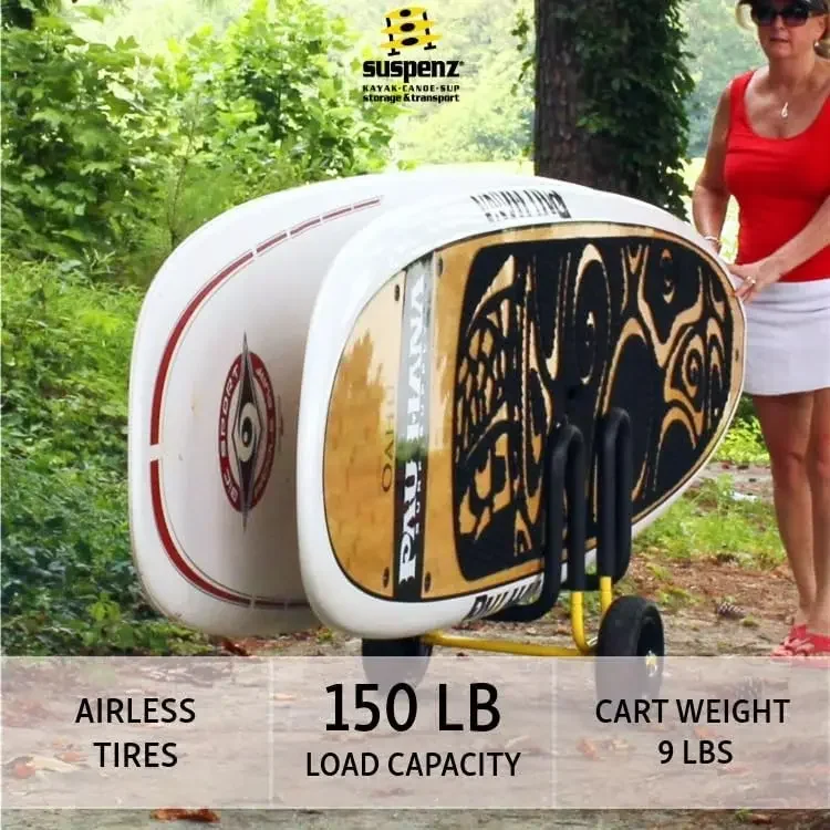Double SUP Transport Cart with Airl Wheels, Carrierolley for 2 Stand Up Paddle Boards & Surfboards, Yellow (22-9934)