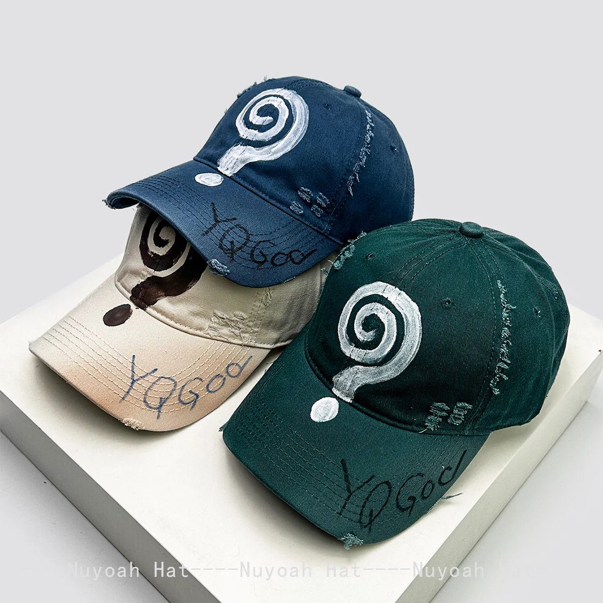 

New Men Women Hand-drawn Question Mark Letters Mountain Baseball Hats Sunshade Street Versatile Personal Peaked Caps Fashion ins