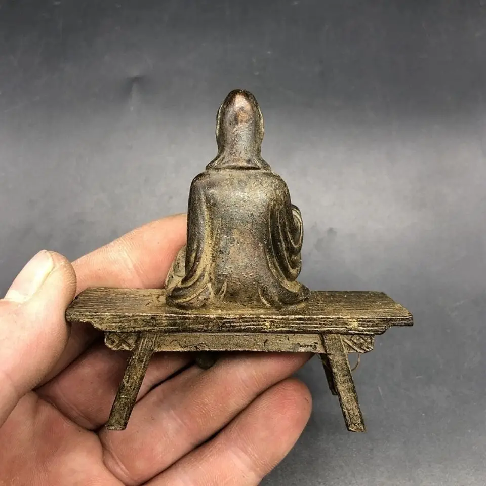 Antique Miscellaneous Bench Guanyin Bodhisattva Buddha Statue Free Guanyin Sitting Statue Feng Shui Offering Ornament