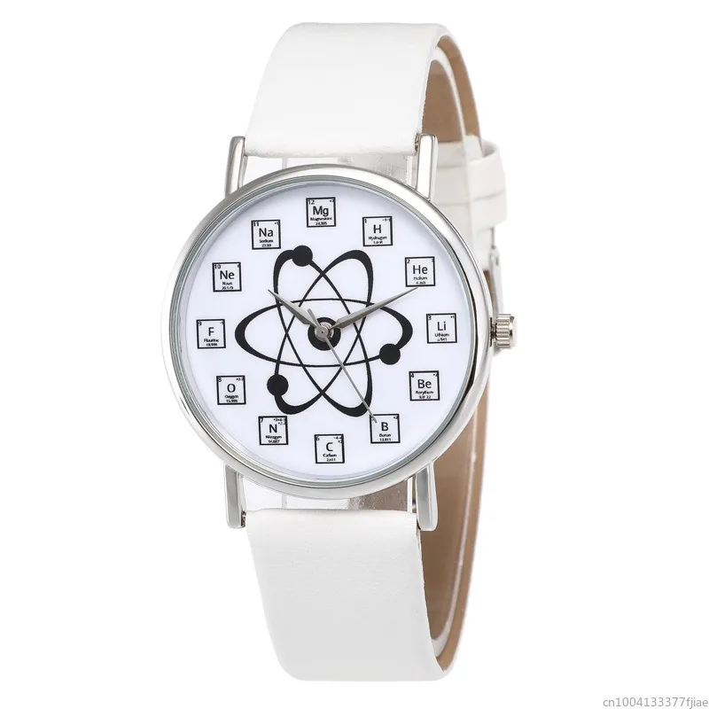 Ladies Watches Creative Design Chemical Element Markers Molecule Pattern Watches Leather Band Quartz Wristwatch Watch Women