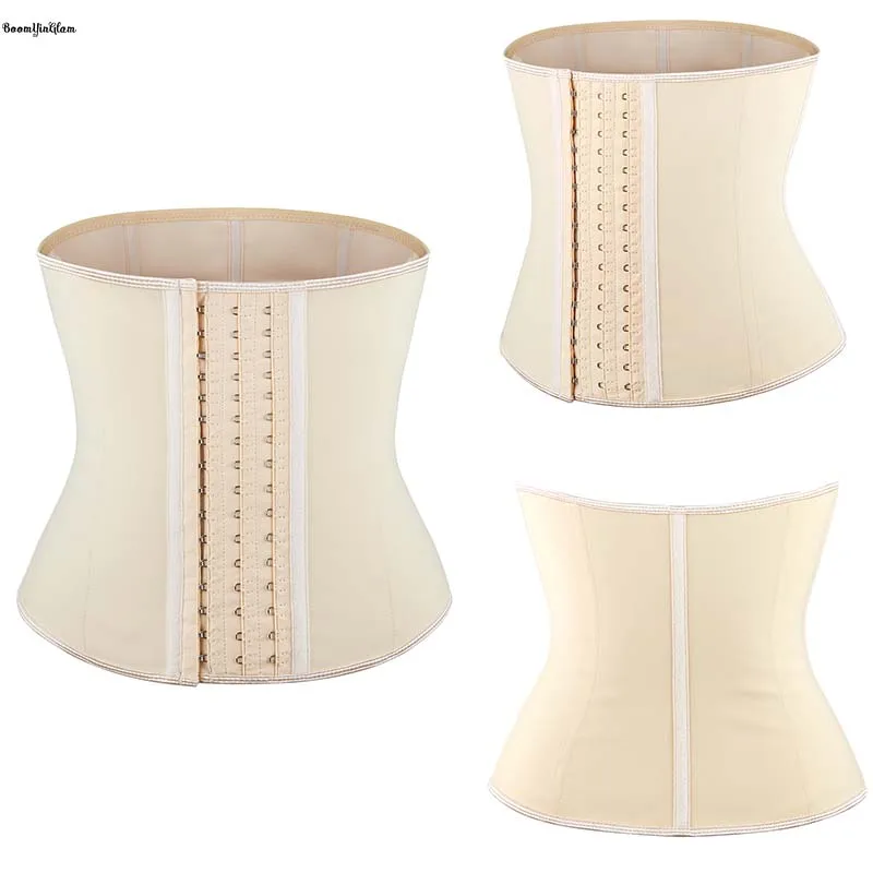 

3 Hook And Eye Adjustable Modeling Strap Belt 9 Steel Bone Waist Trainer 100% Matte Latex Underbust Corset For Weight Loss