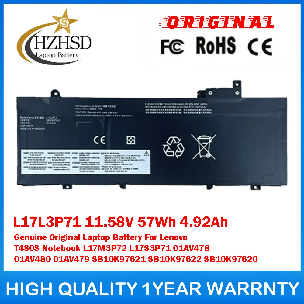 

L17L3P71 11.58V 57Wh 4.92Ah Genuine Original Laptop Battery For Lenovo T480S Notebook L17M3P72 L17S3P71 01AV478 01AV480 01AV479