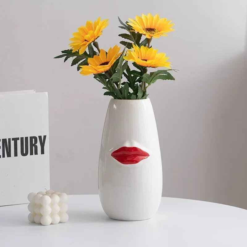 boyouPorcelain Vase Kiss Style Face Flower Pot Fresh Flower Dry Plant Arrangement Living Room Bedroom Decoration Accessories