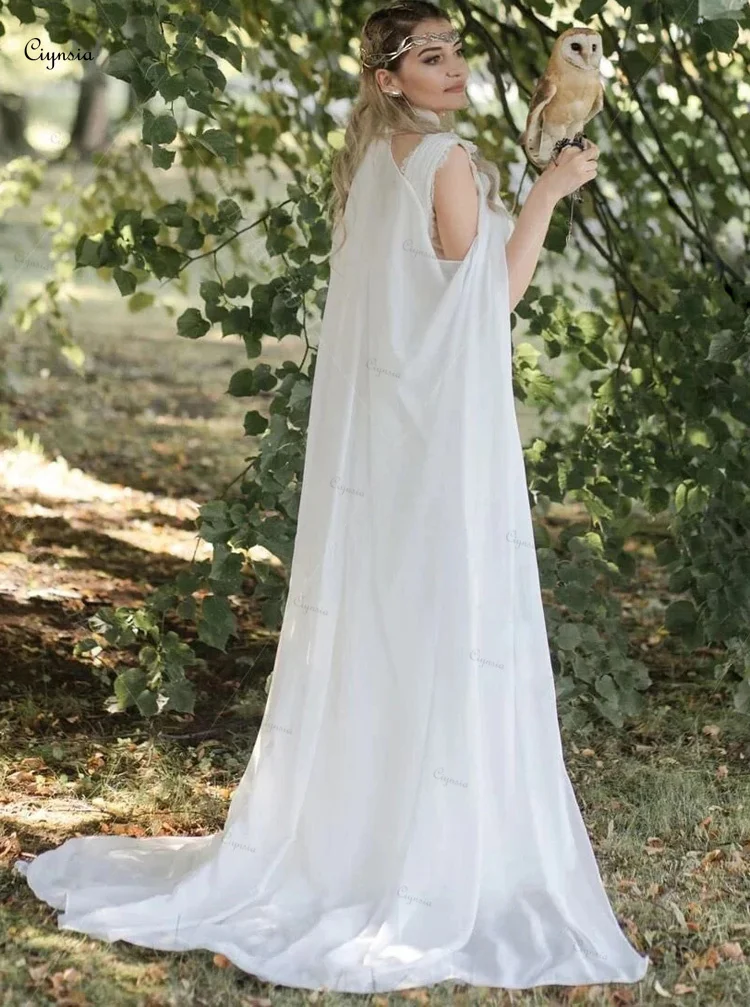 Ciynsia-Robe de Mariée en Mousseline de Soie Style Boho, Ligne A, Élégante, avec Cape, Sexy, Éducative, pour Patients de Plage