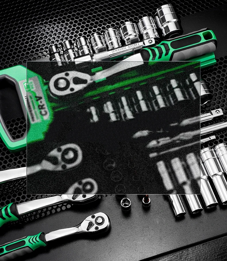 Steckschlüsselsatz 1/4'-3/8'-1/2', CR-V Metrische und Zoll-Steckschlüssel mit Schnellverschluss-Ratschenschlüssel, Profi-Modell 72 Zähne, Steckschlüssel – Detail 15