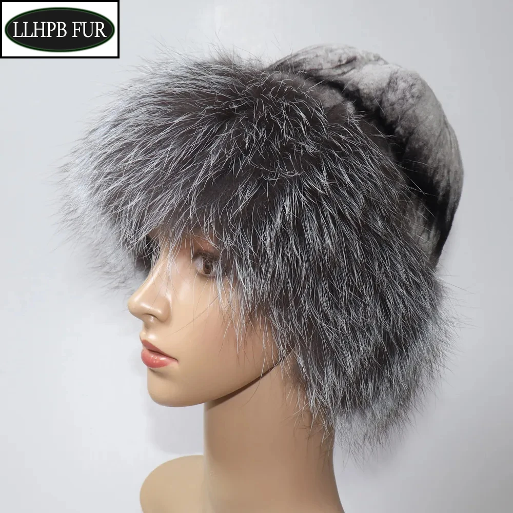 

Women Winter Hight Quality Hand Knitted Real Rex Rabbit Fur Hat Natural Soft Fox Fur Hats Warm Elasticity Thick Real Fur Caps