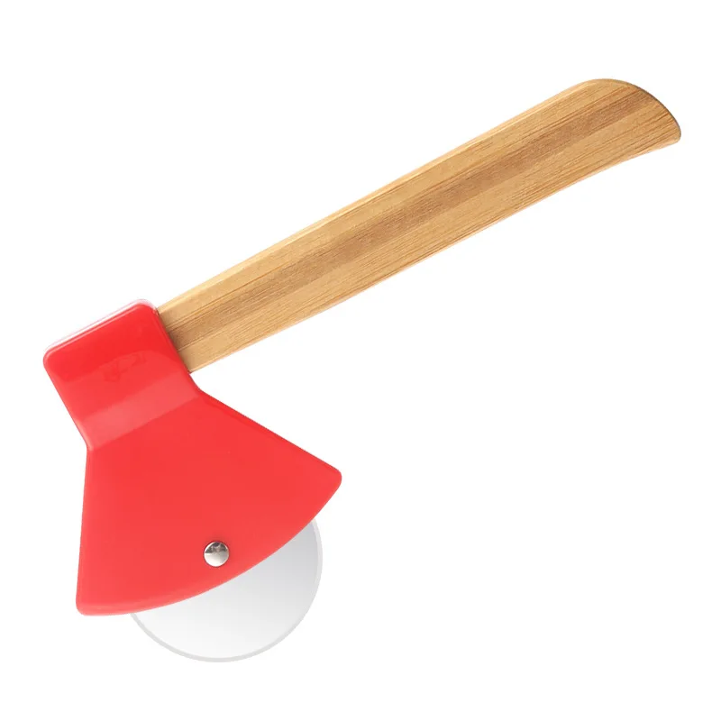 Wooden Handle Axe Shape Pizza Cutter Roller Knife Professional  Pizza Slicer Creative Baking Tools for Kitchen Home Restaur view 5