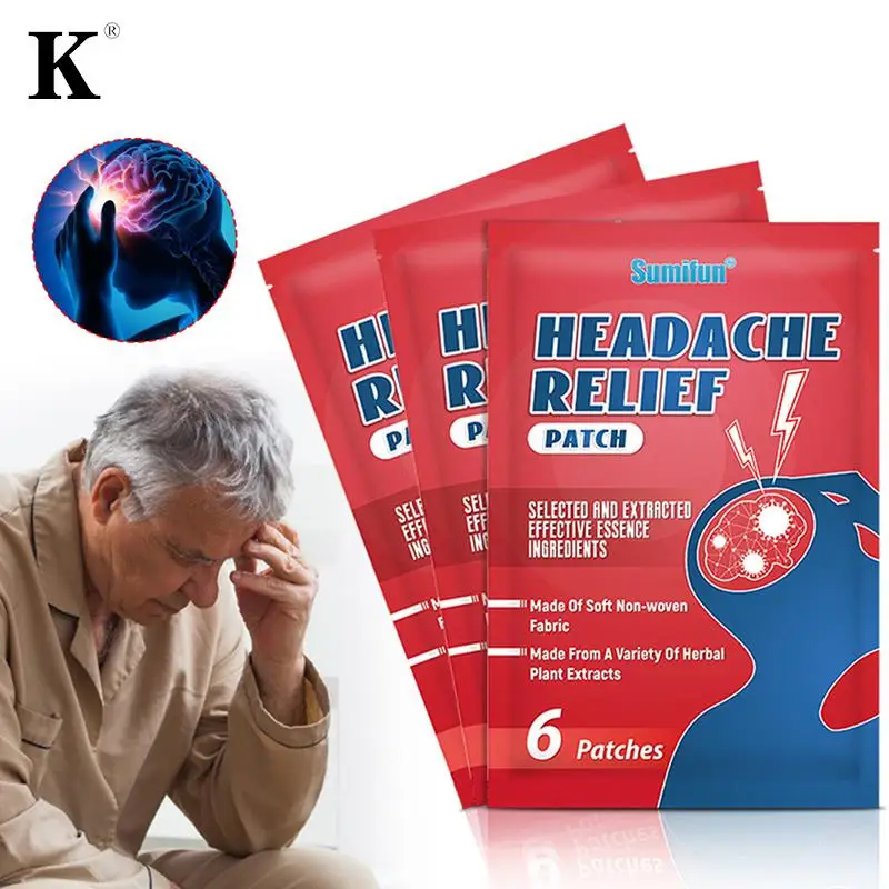 

6 Pcs/Bag Headache Relief Patch To Treat Migraine Dizziness Pain Relief And Head Sleep Ointment Relax Helps Hea