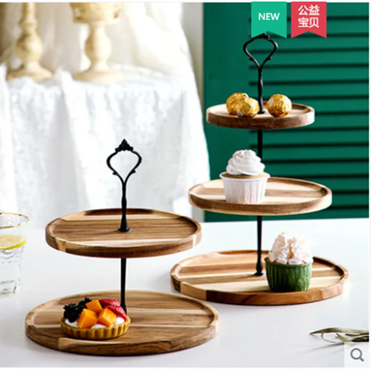 Dessert Rack Creative European Mori Double-layer Three-layer Cake Tray Wooden Dessert Table Decorative Tray Rack view 4