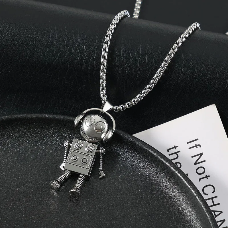 Fashion Rotatable Music Robot Necklaces for Men and Women Retro Hip Hop Couple Pendant Sweater Chain Punk Jewelry Accessories