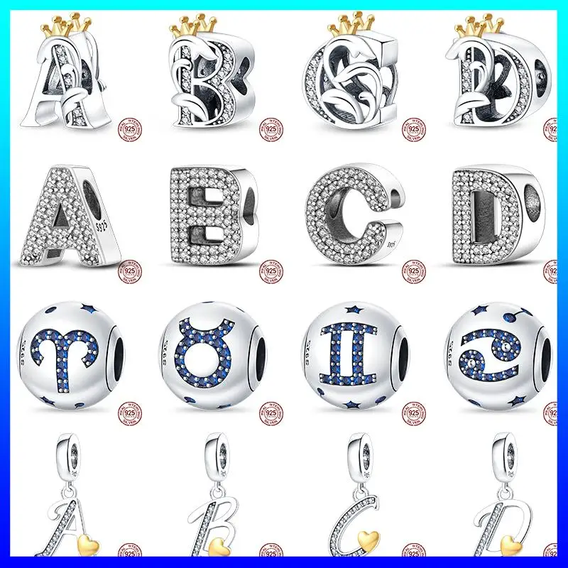 

Charms Jewelry For Women English Letters A-Z Beads Fit Pandora 925 Original Bracelet Necklace 925 Silver Multiple Shapes Letter