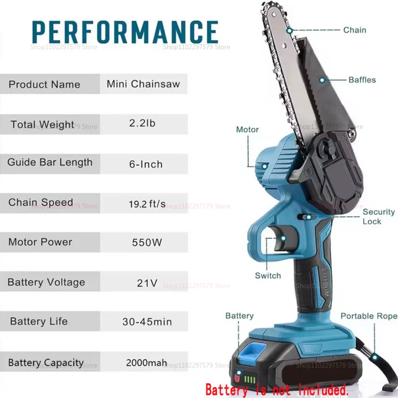 منشار كهربائي لاسلكي 6 بوصة حديقة شجرة التشذيب يده تسجيل بالمنشار أداة قطع الخشب بطارية 18 فولت لا بطارية #5