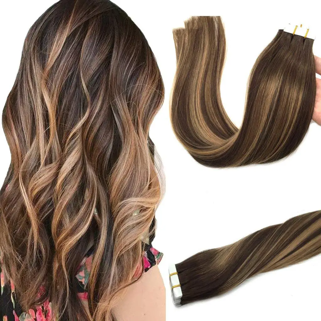 

Women's Natural Straight Human Hair Extensions Tapes in P4-27 Bonded Microlink Capsules 20Pcs Hair Enhancement