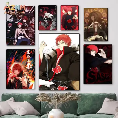 AZNM Naruto Sasori Akatsuki Anime Canvas Wall Art, Red Theme Unframed Poster for Home Room Decor