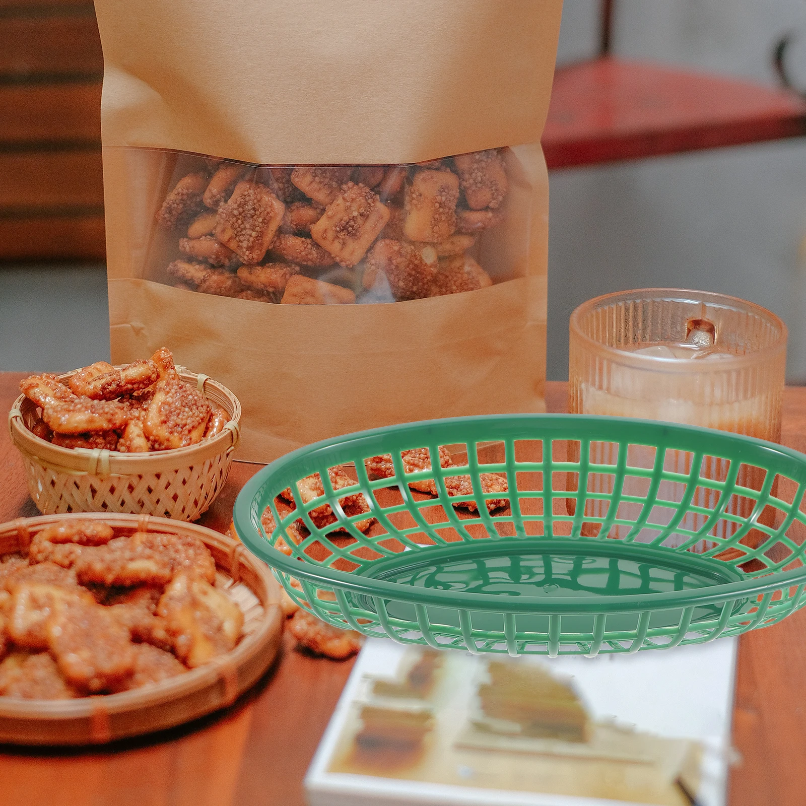 

10pcs Plastic Fast Food Bread Snacks Basket Oval Fruit Plates Dessert Trays Home Container Serving Storage Reusable Party