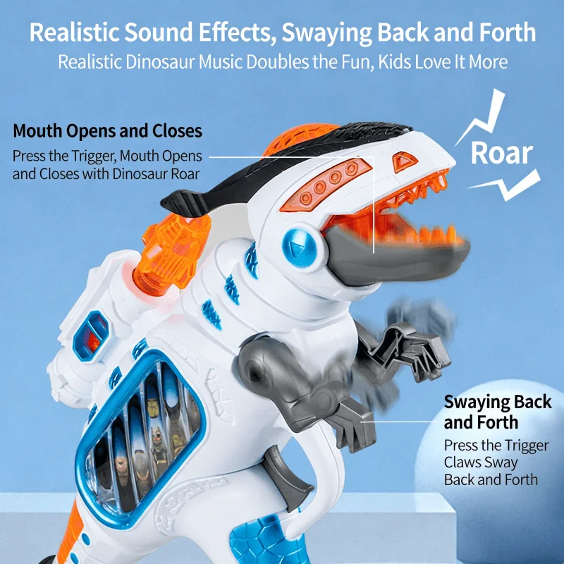 Children's Electronic Toy Dinosaur 3D Vibration Sound & Light Music ABS Plastic Pistol