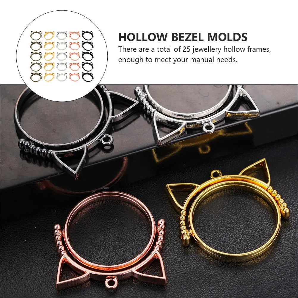 

25 шт. полых подвесок-рамок из сплава в форме кошки, аксессуары для изготовления украшений своими руками, полые основы для подвесок для рукоделия, ожерелий, брелоков, подарков