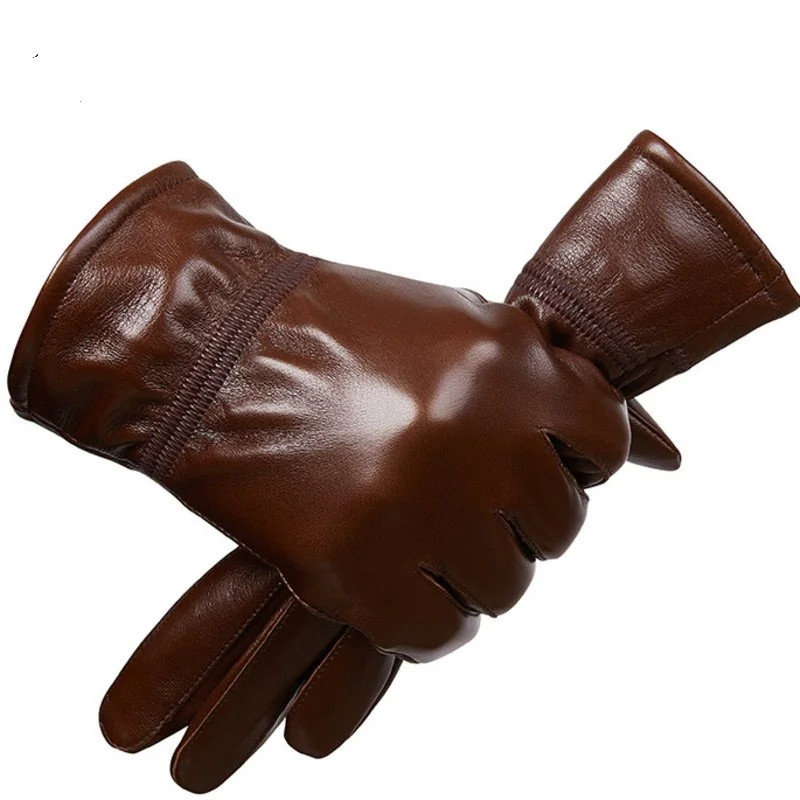 

New Men's Genuine Leather with Velvet Thickened Warmth Classic Sheepskin Gloves Windproof Driving Cycling Mittens