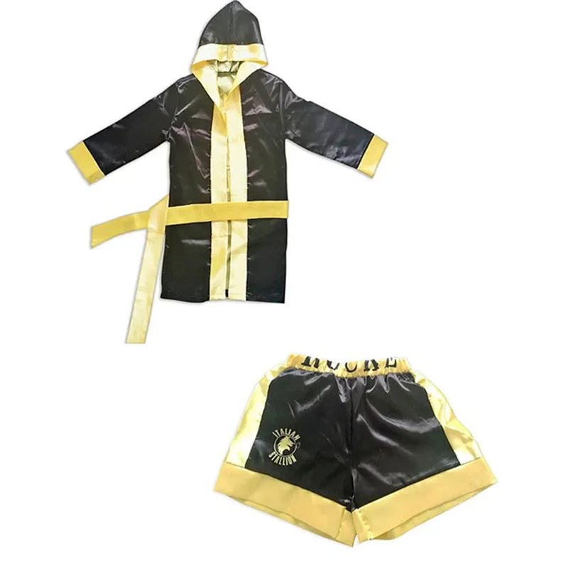 Disfraz de Bóxer Rocky Balboa para niños y niñas, ropa con pantalones cortos, bata de boxeo de película, rojo y negro, fiesta de Carnaval