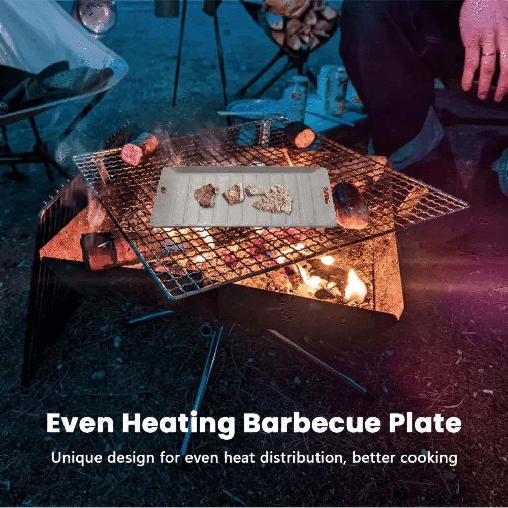Durable Titanium Camping Grill Pan Lightweight Non Stick Surface BBQ Grill Pan Portable Outdoor Pan Cookware Outdoor Cooking