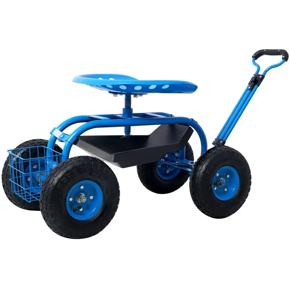 Dreamzon Rolling Garden Scooter Garden Cart Seat with Wheels and Tool Tray, 360 Swivel Seat,Blue