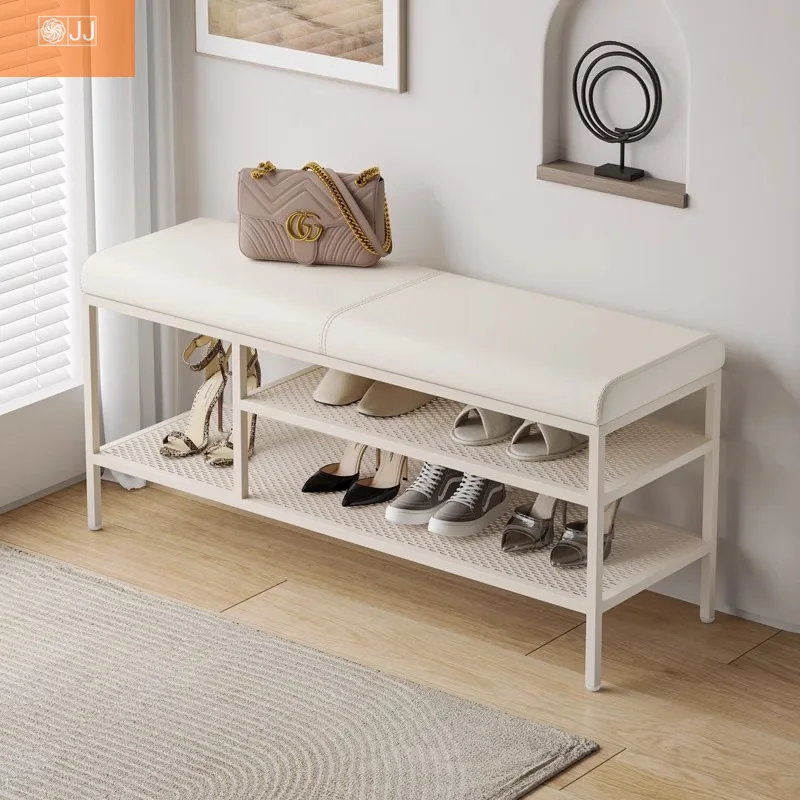 

New Chinese-style simple cream-style white home wrought iron shoe changing stool entry very narrow shoe changing stool