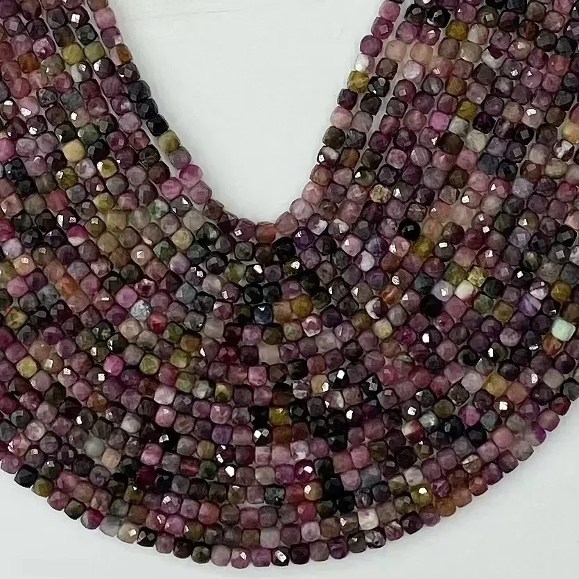 الشركة المصنعة بالجملة الطبيعية الملونة التورمالين مربع الأوجه مكعب فضفاض الخرز والمجوهرات سوار ذاتي الصنع قلادة 38 سنتيمتر الملحقات #4