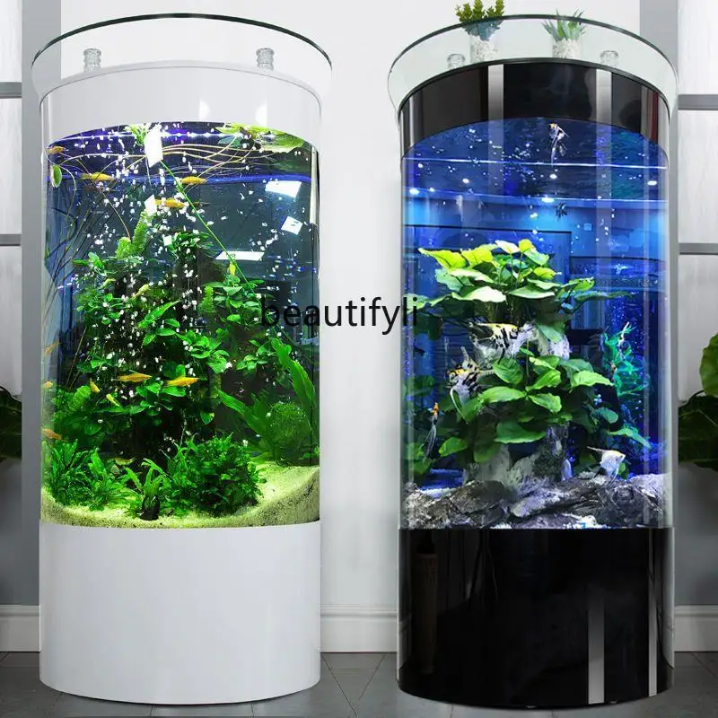 

Fish Tank Living Room Small Household Floor Cylindrical Aquarium Semicircle Fish Globe