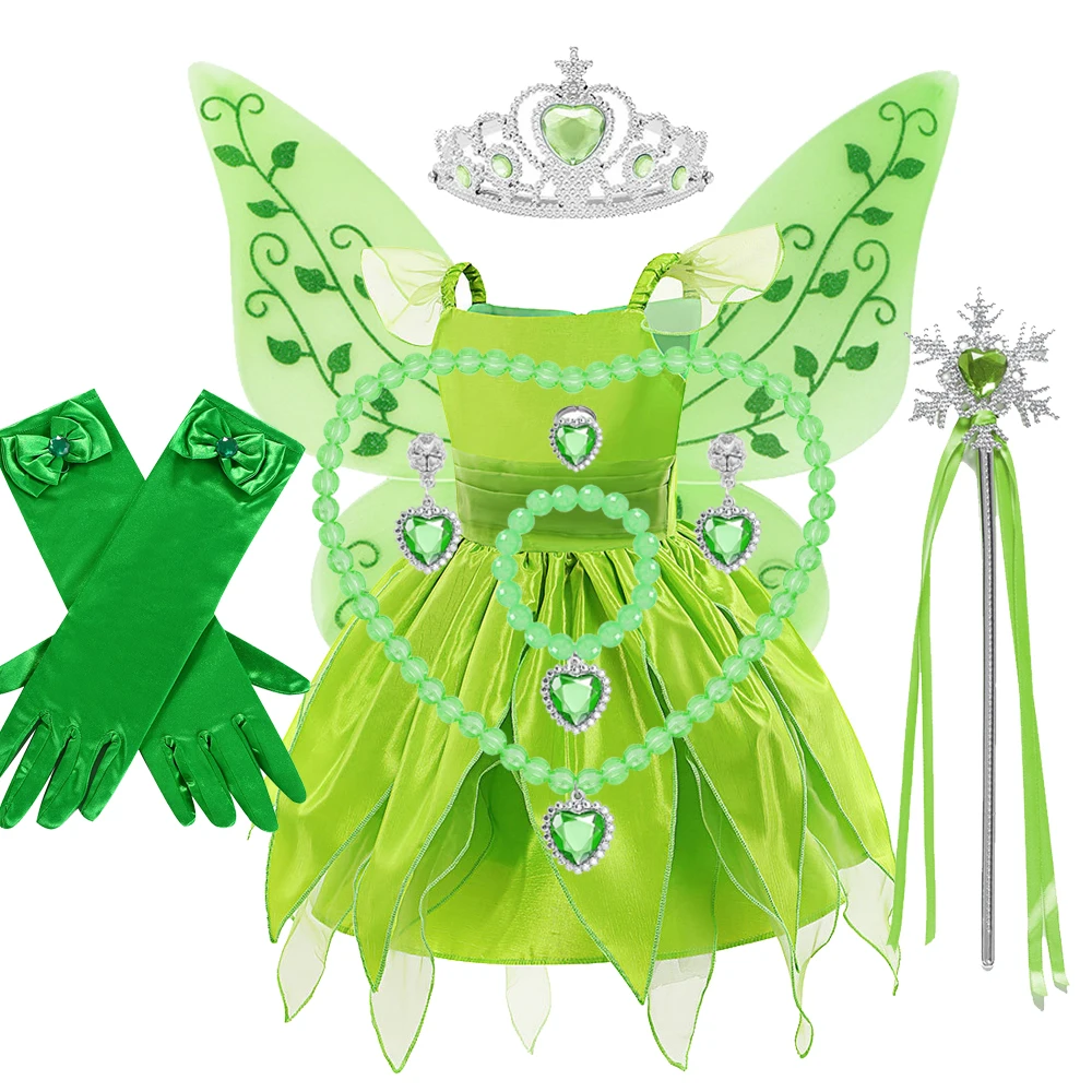Grünes Prinzessinnenkleid Kinderkleidung Sommerkleider Halloween-Kostüme Feen-Tutu-Kleid Mädchen Natur-Elfen-Kostüm mit Flügeln – Detail 8