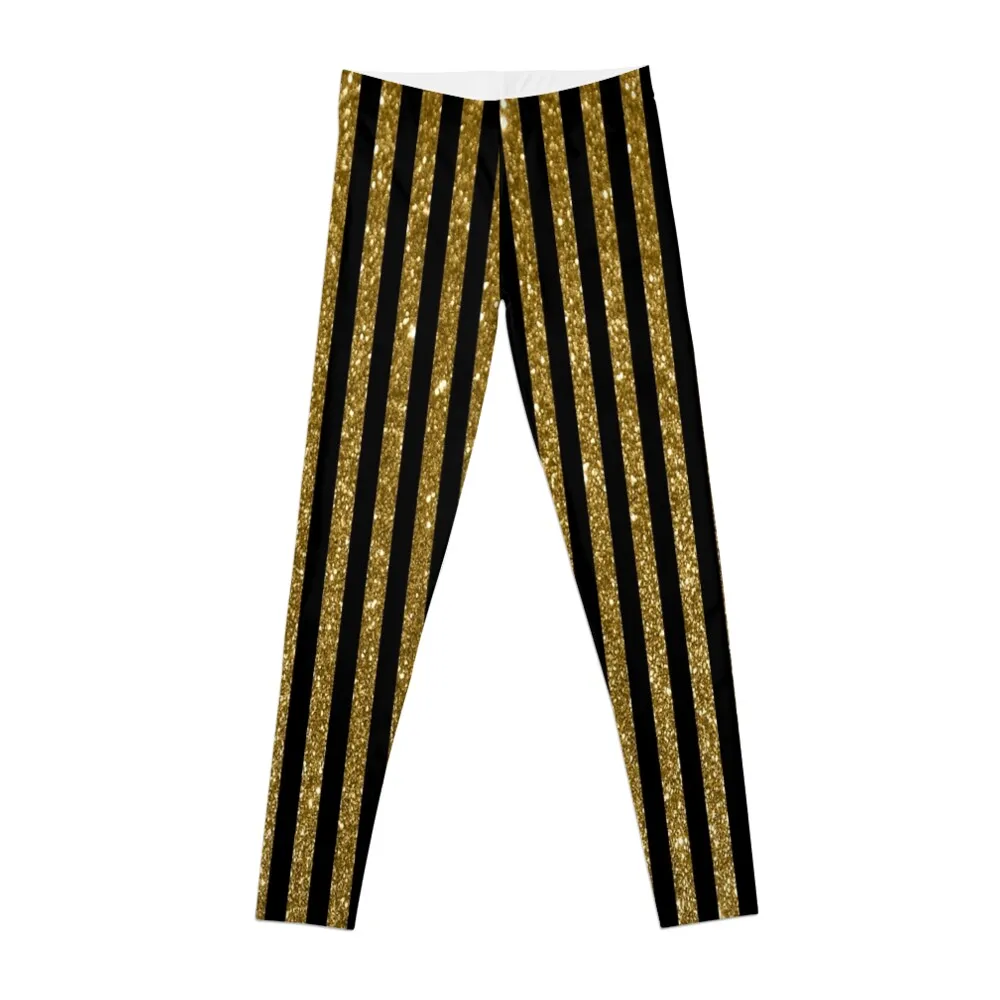 

Black and Golden Glitter Vintage Stripes Leggings sports woman gym Women sportwear Womens Leggings