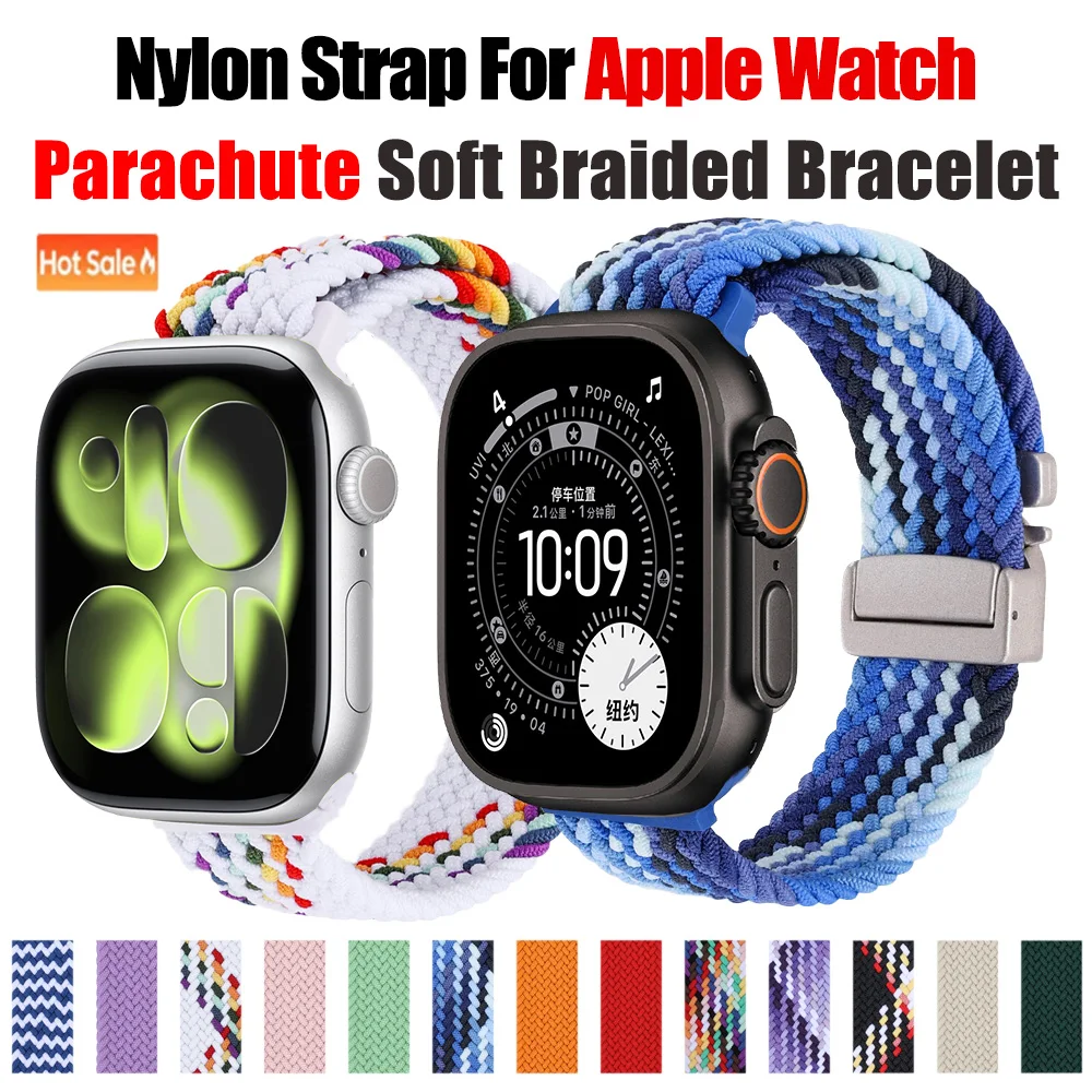 Nylonarmband für Apple Watch Ultra 3 2 49mm 11 10 42/46mm Fallschirm-Soft-Geflechtarmband iWatch 9 8 7 41/45mm 6 5 4 40/44mm Band