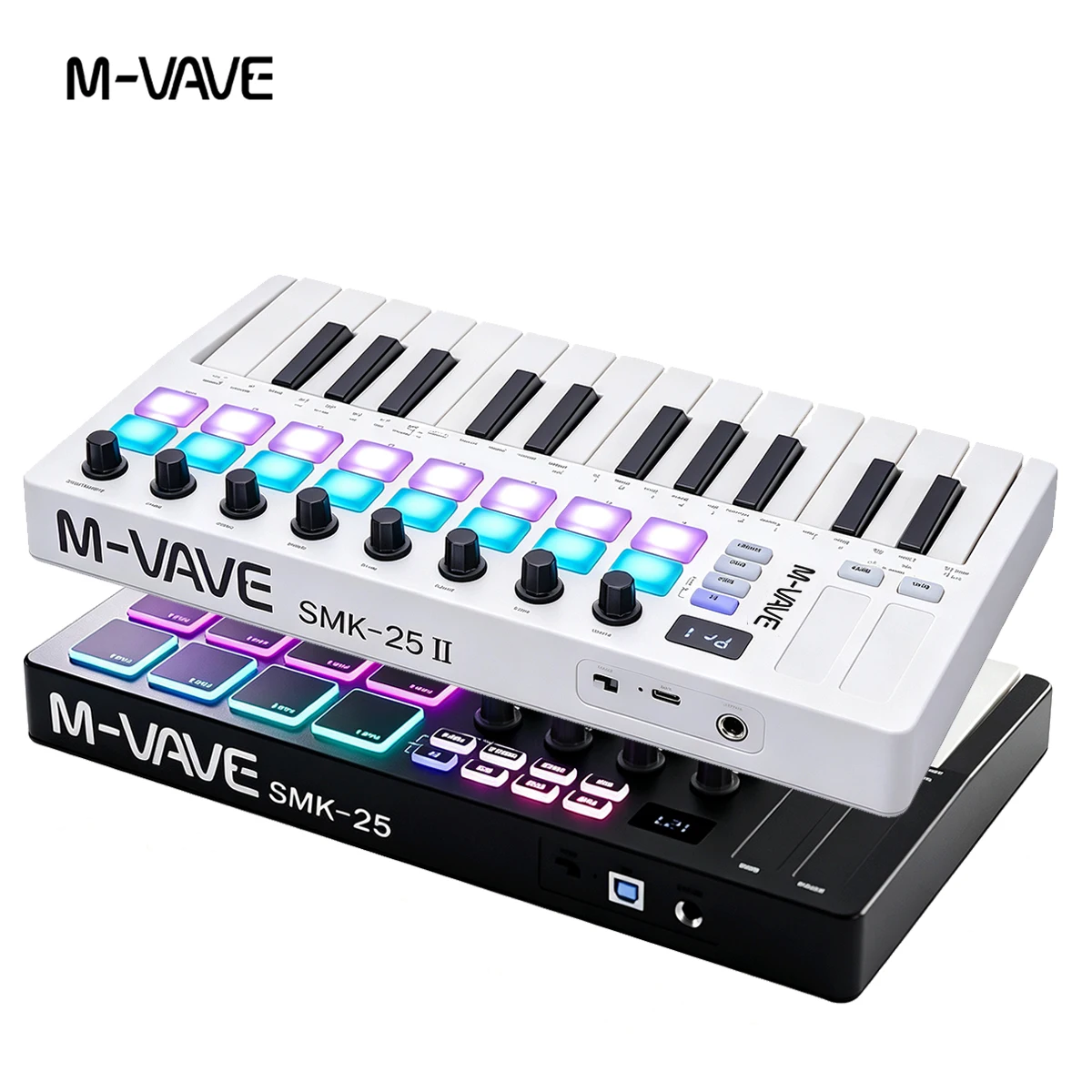 M-VAVE SMK-25 / SMK-25 II Wireless MIDI Keyboard – 25 Keys, 8 or 16 Pads, Bluetooth, 2000mAh, for Studio & Stage