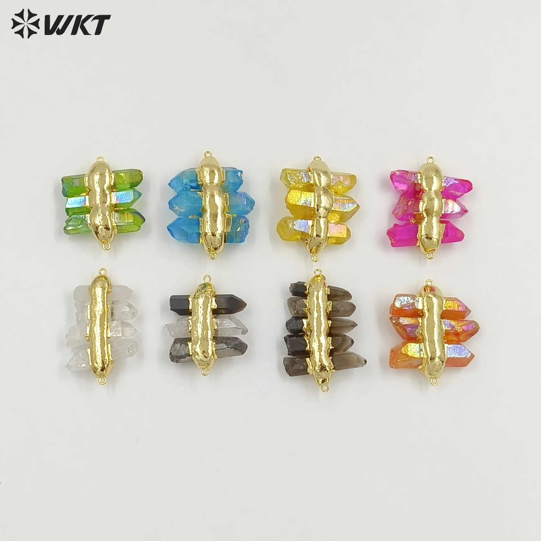

WT-P1612 Lady Fashion Double Loops Pendant With Gold Electroplated Natural Crystal Quartz Stone Irregular Shape Jewelry Making