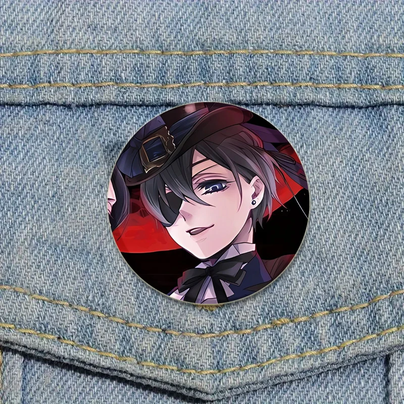 Anime Black Butler Badge Sebastian·Michaelis/Ciel Phantomhive Cartoon Brooches for Creative Lapel Pin Round Soft Decoration Gift