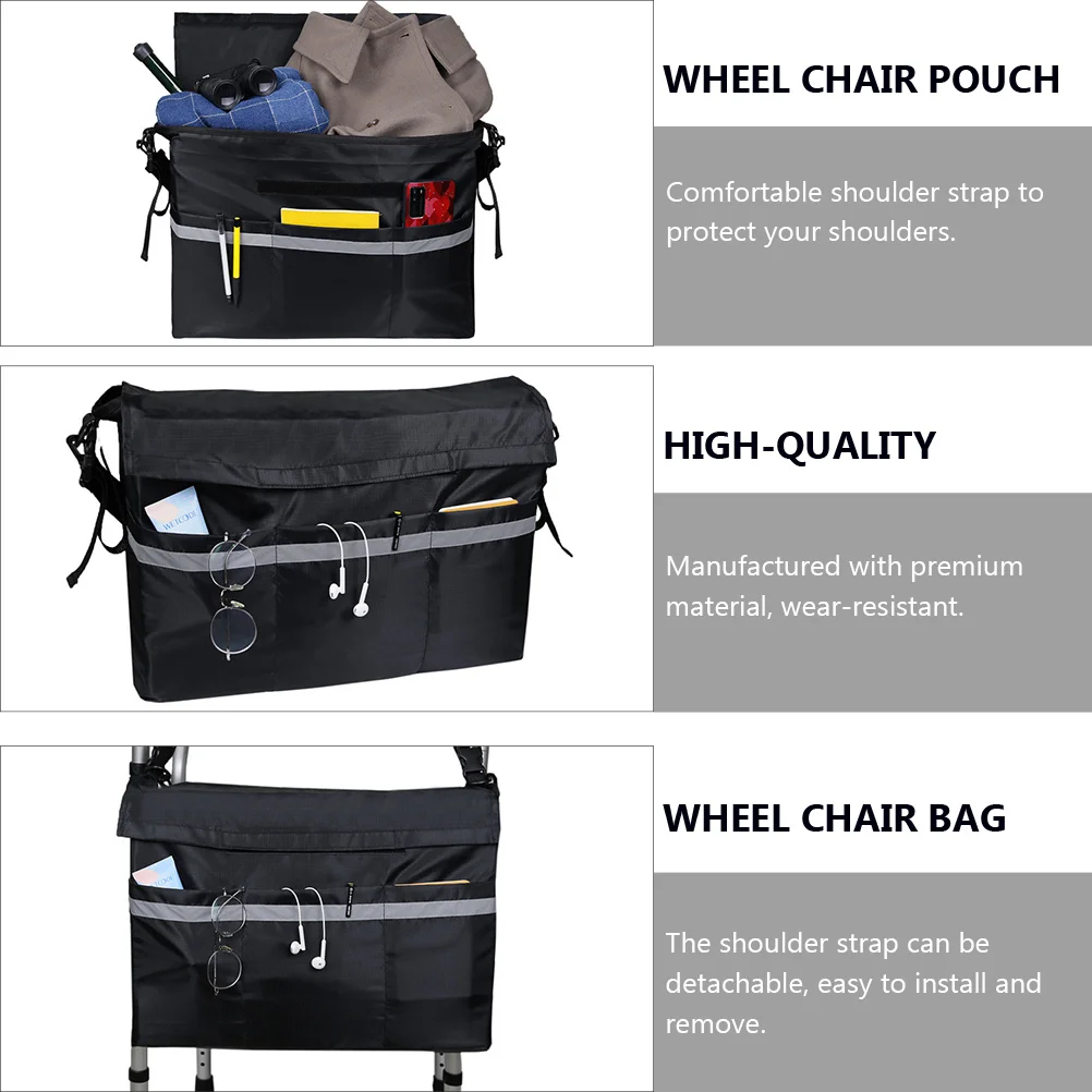 

Large Capacity Wheelchair Storage Bag Detachable Shoulder Strap Lightweight Wear Resistant Comfortable For Books Medicine Snacks
