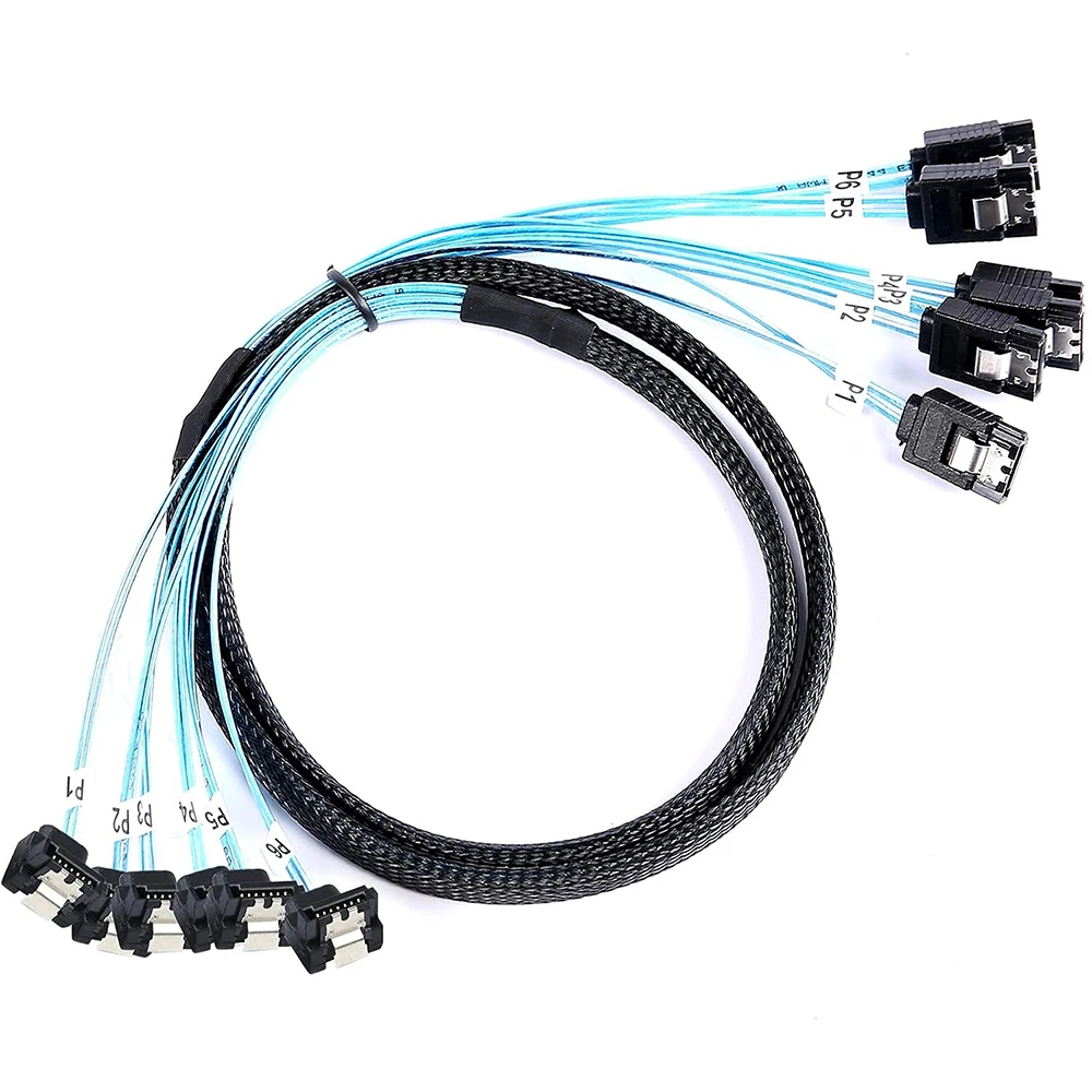Custom High Speed 6 Ports SATA 7p to 6 Ports SATA 90 Degree Right Angle Cable for Server Computer Data Storage Accessory Gift