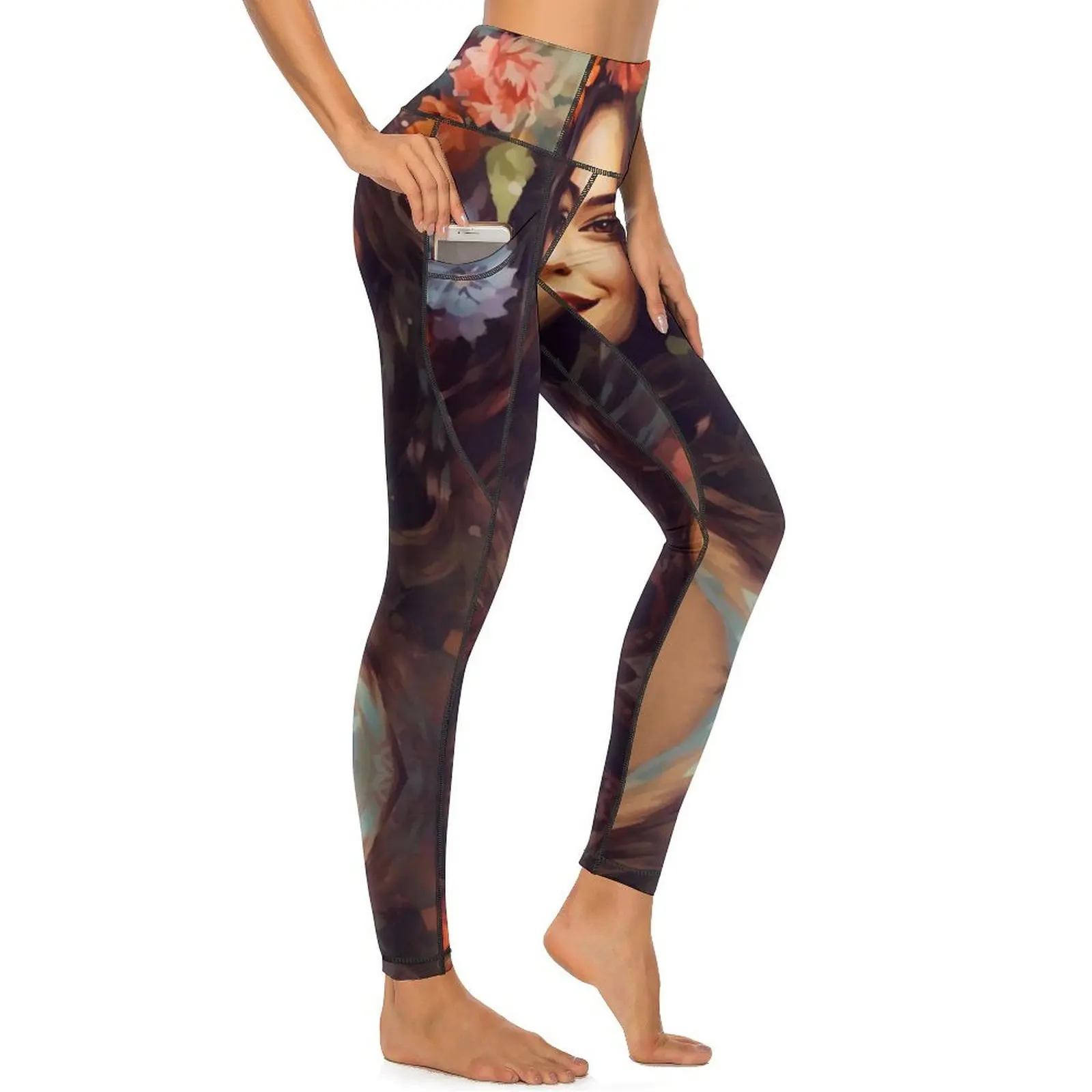 

Lady Face Leggings Sexy Floral Woman Portrait Fitness Running Yoga Pants High Waist Stretchy Sports Tights Breathable Leggins