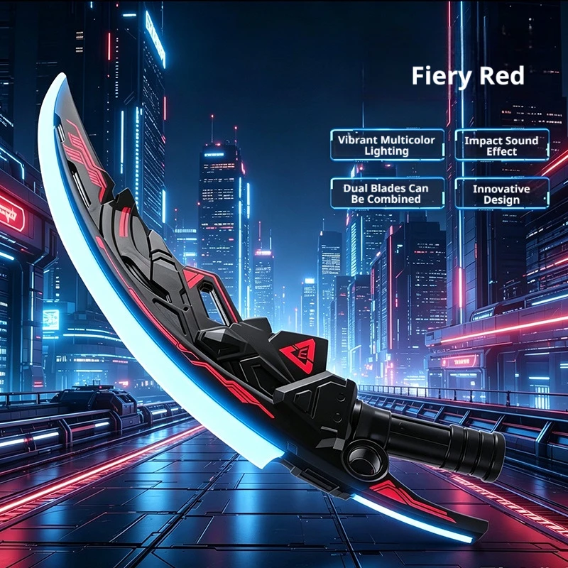 New Colorful Glowing Lightsaber Kid's Outdoor Toy,Two Pcs Can Combine Into Crescent Moon Scimitar,Cool Sound Effects Laser Sword