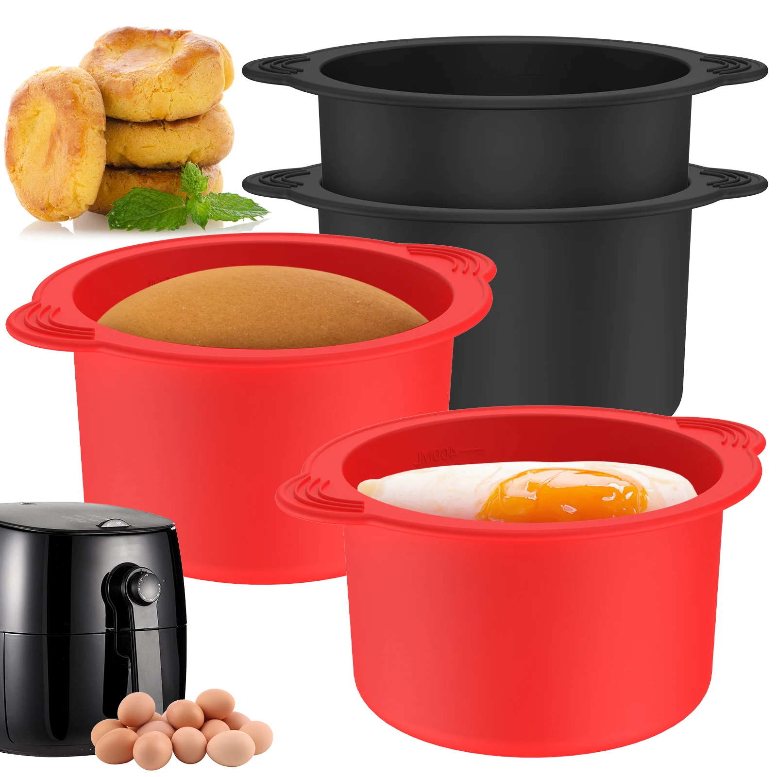 4Pcs Silicone Air Fryer Egg Mold Reusable Egg Poacher Cups Non Stick Air Fryer Egg Poacher for Oven Microwave Baking Cooking