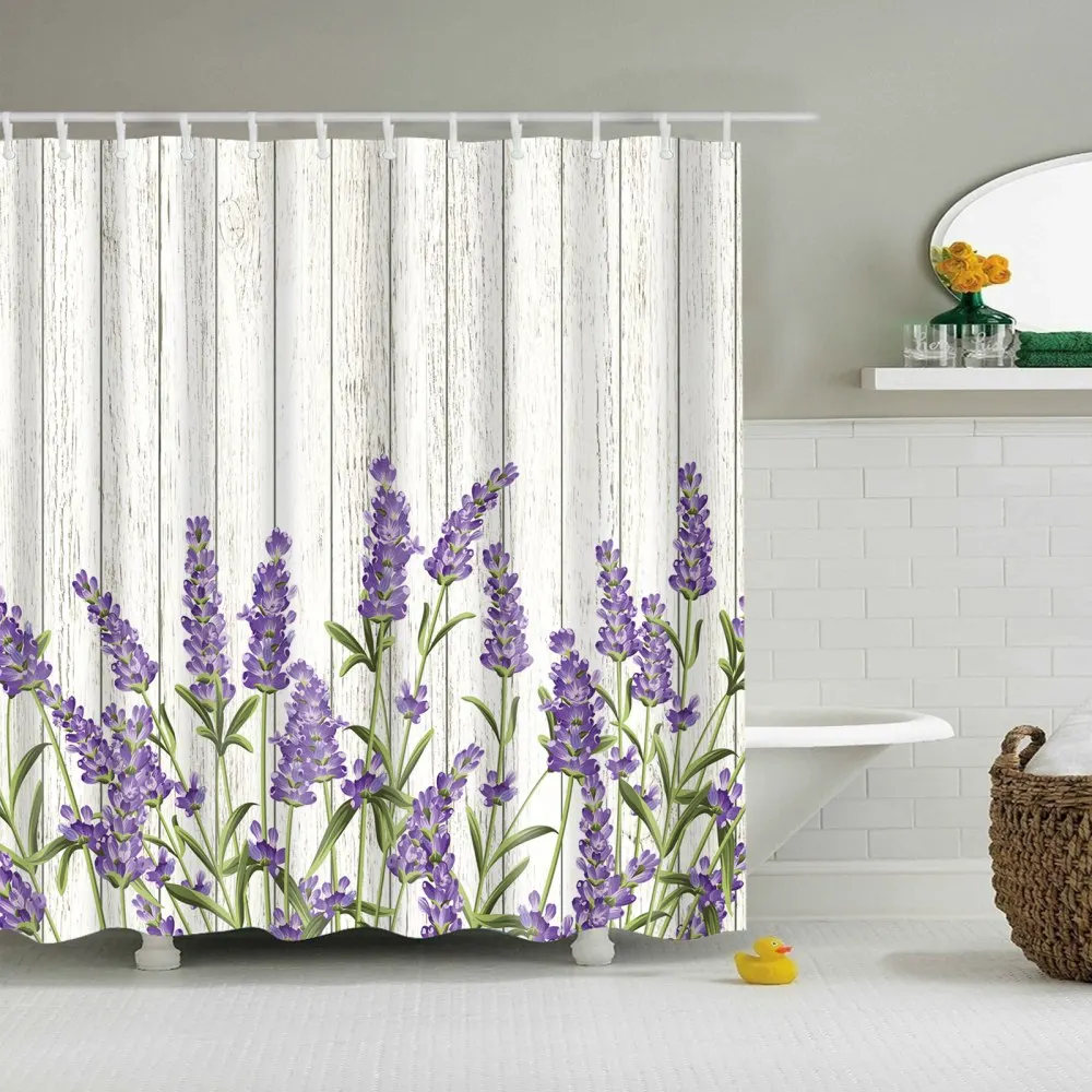 Beautiful Floral Shower Curtain for Bathroom Lavender Purple Polyester Bath Curtain Bathroom Decor Waterproof Housewarming Gift