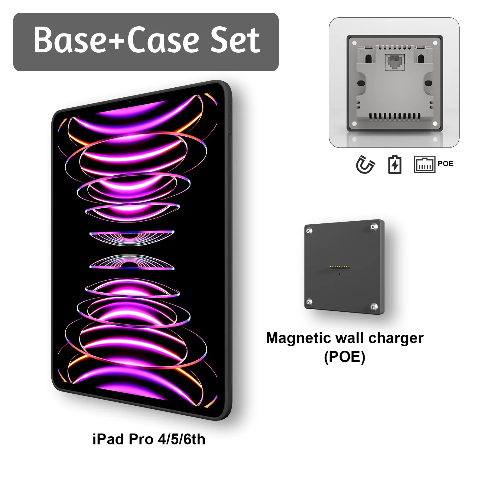 POE Zilvex magnetische wandhouder met oplaadcase voor iPad Pro 4/5/6e generatie, tabletstation voor naast het bed, tabletstandaard voor kantoor