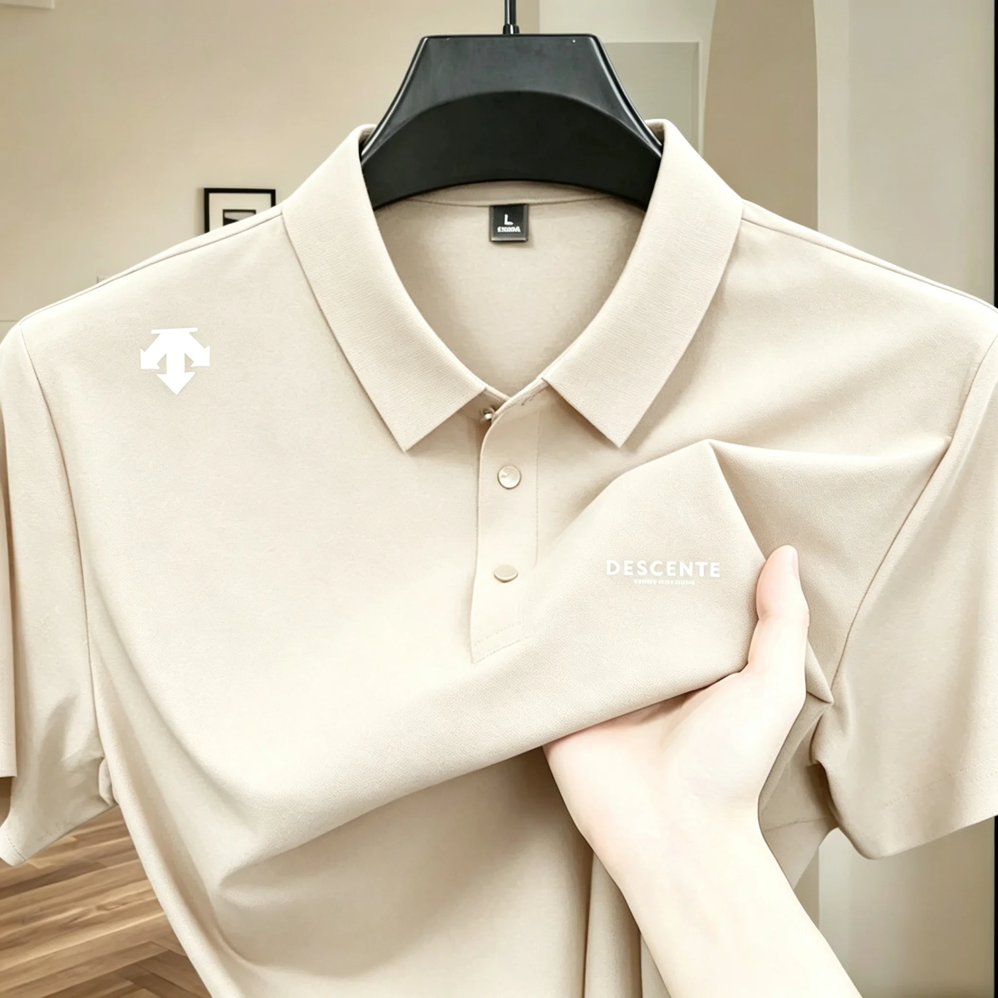 Hochwertiges Eisseiden-Poloshirt, kurzärmelig, Herren-Sportmarke, bedrucktes Oberteil, Sommer 2026, neu, kühl und atmungsaktiv, lässiges T-Shirt. – Detail 15