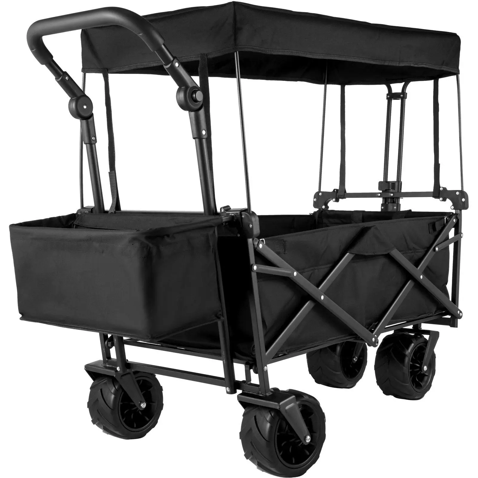 

Extra Large Collapsible Garden Cart with Removable Canopy, Folding Wagon with Wheels and Storage Bag for Yard Camping Shopping