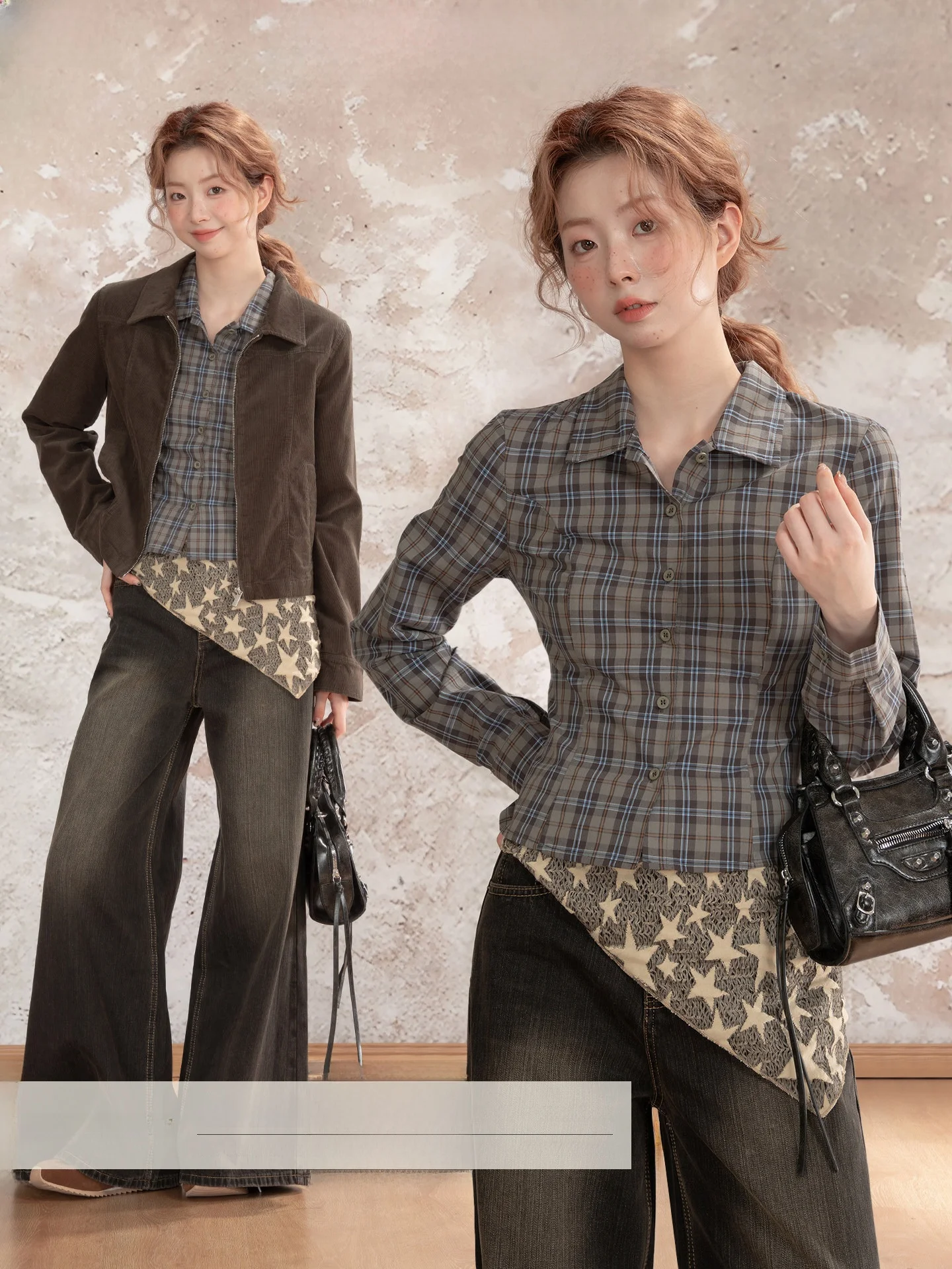 

Loveheynew Plaid Long Sve irt Ba Knot Waist Cinched Slimming ort Cotton irt Women's Faion Commute Sle