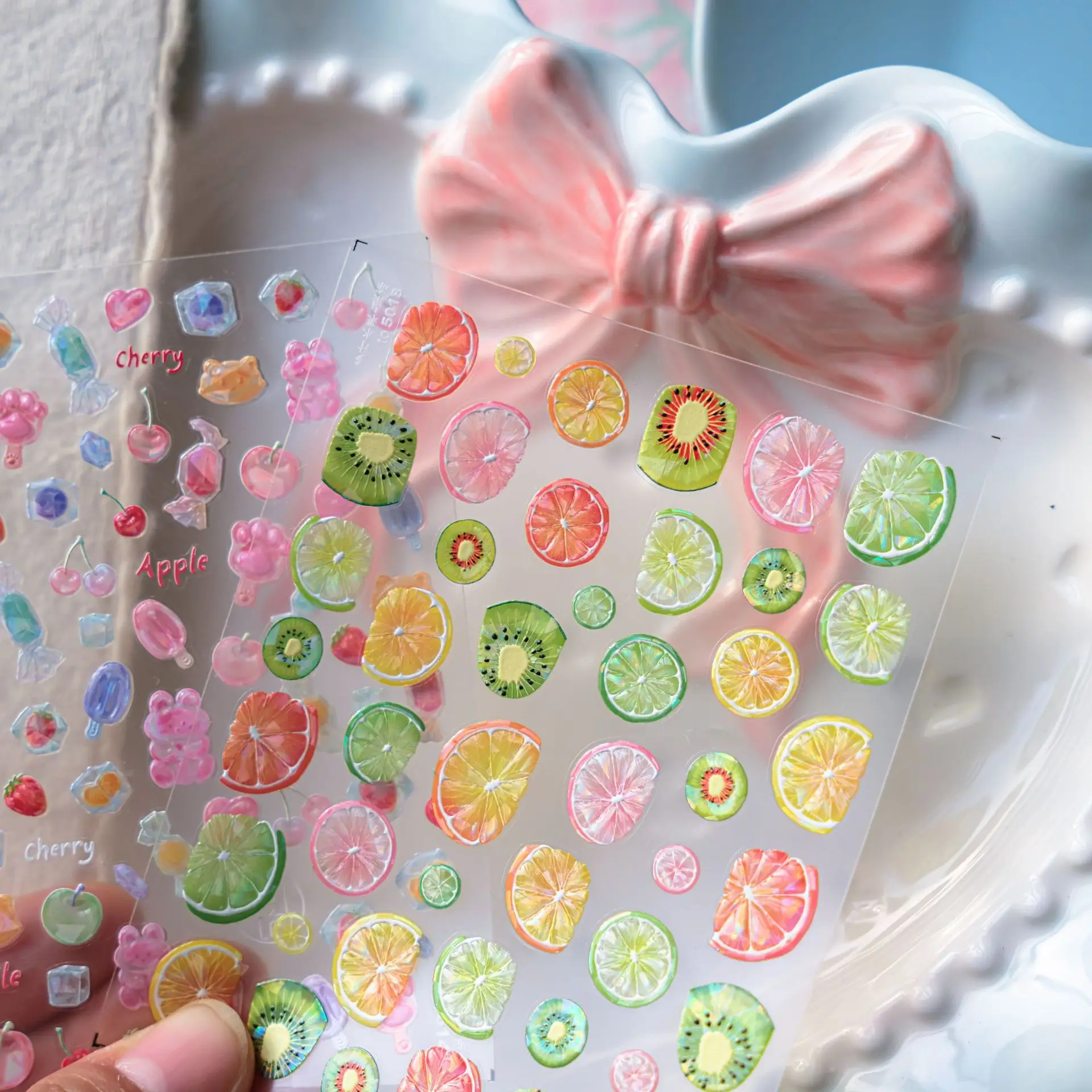 ゼリーチェリーアップルネイルステッカー日本のかわいいフルーツ自己粘着スライダーネイルアートアクセサリー DIY 夏の爪の装飾 1pc