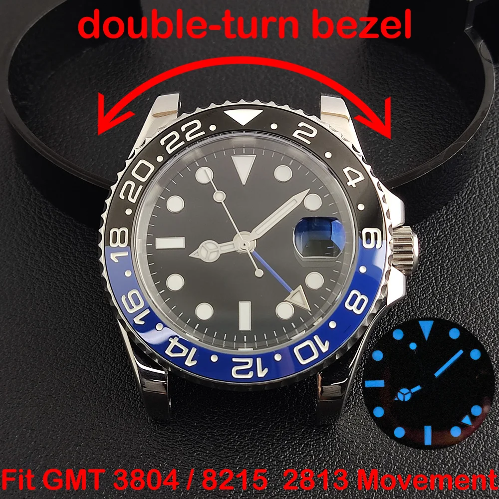 40mm GMT case sapphire glass polished bidirectional rotating bezel add dial ceramic bezel fit GMT 3804 Miyota 8215 2813 movement