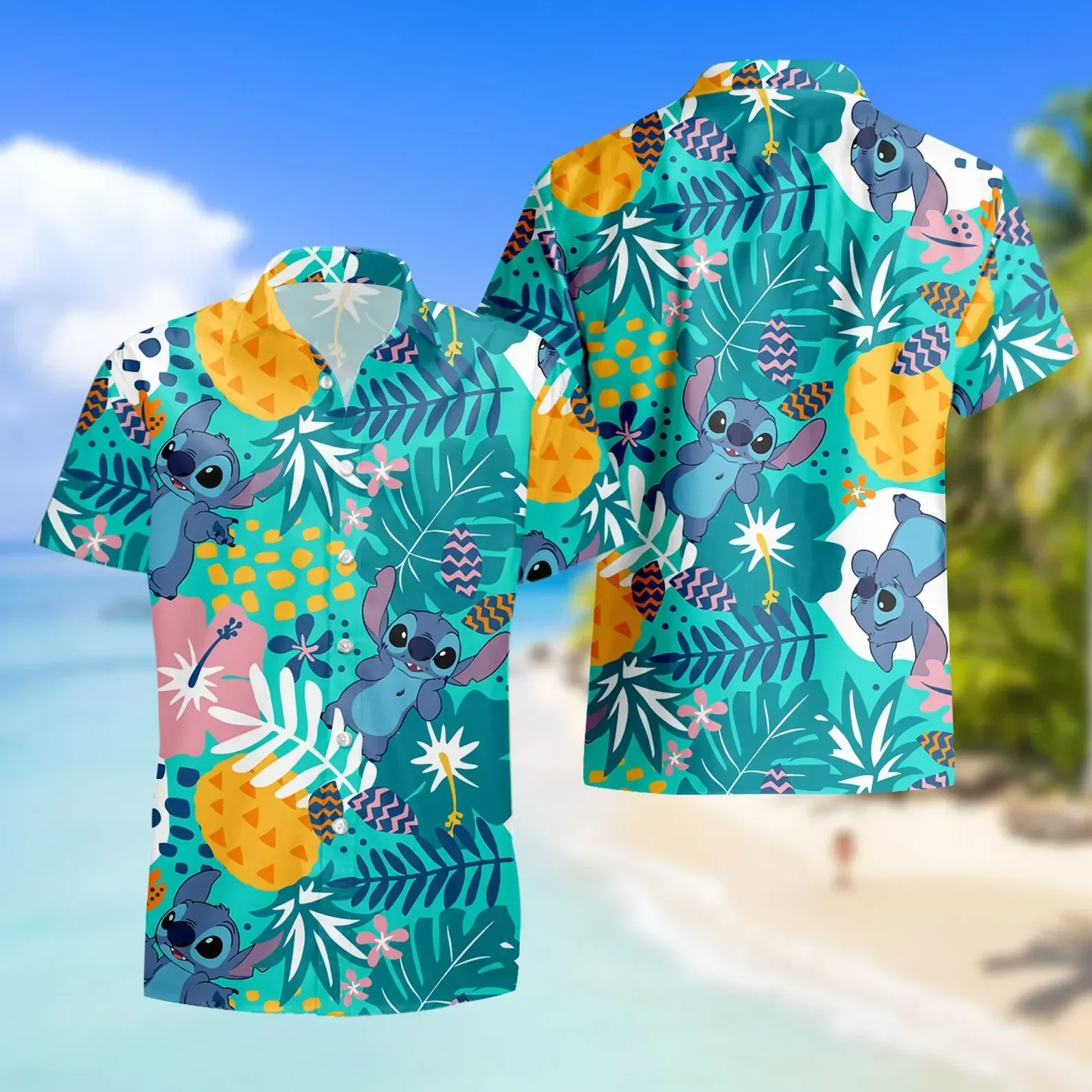 Camisa de botão feminino e masculino, Disney, Havaiano, Praia, Ponto, Havaí, Praia, Vintage, Quente, Verão