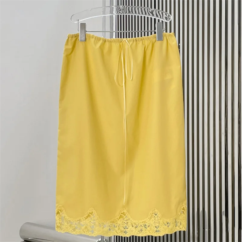 Women's skirt New high waisted slim pencil skirt for summer 2026 Cotton blend drawstring women's half skirt knee length skirt