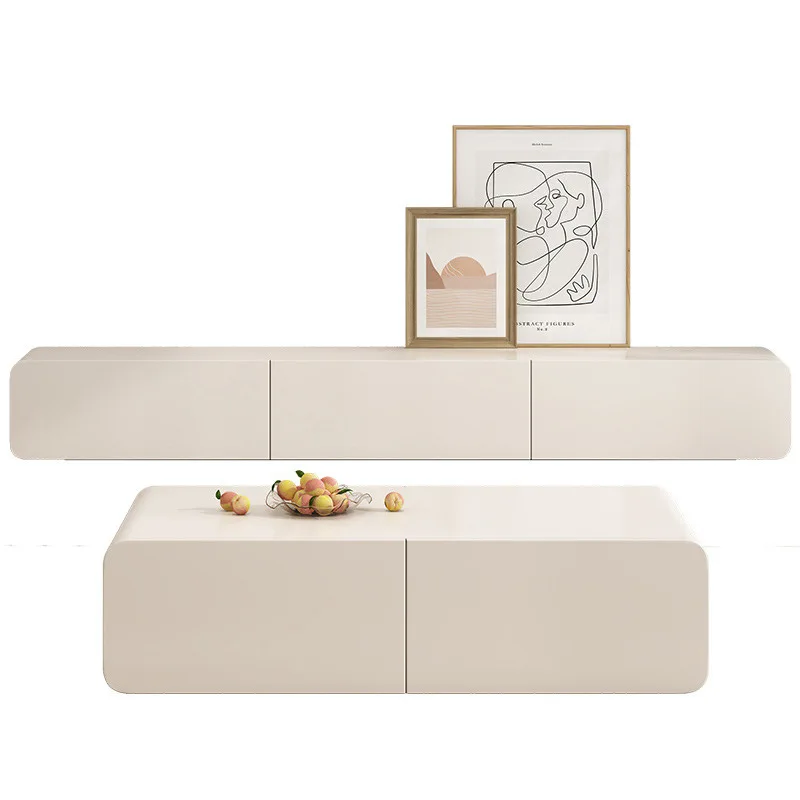 

TV cabinet coffee table combination modern simple small apartment white